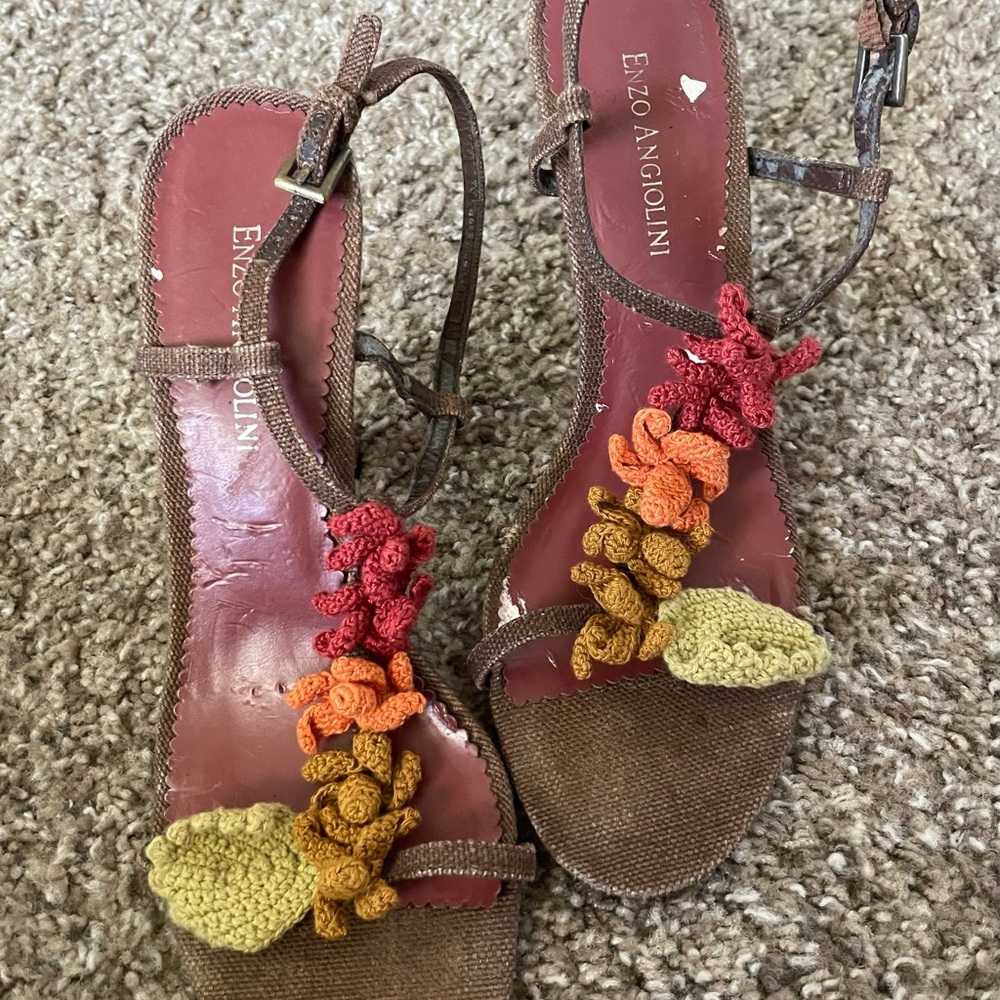 Enzo Angiolini Vintage Sandals with Crochet Embellishments